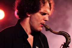 Musician playing his saxophone