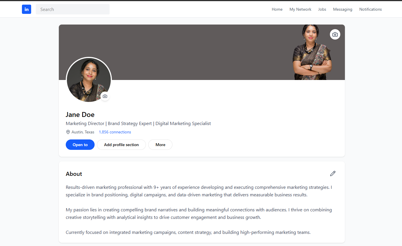 Mock-up of Headshot on LinkedIn Page