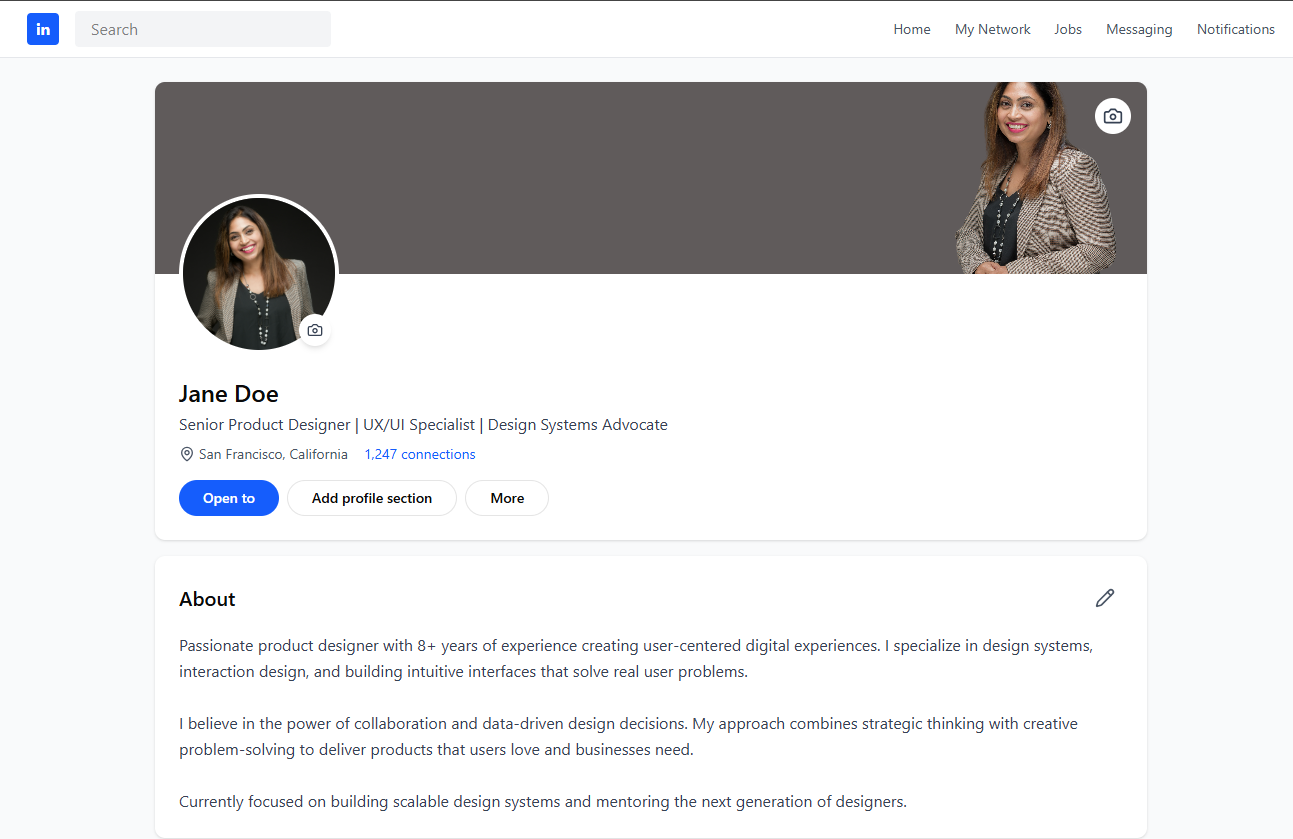 Mock-up of Headshot on LinkedIn Page