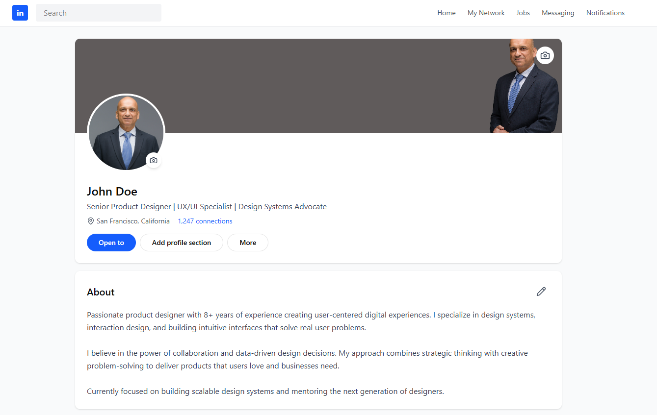 Mock-up of Headshot on LinkedIn Page